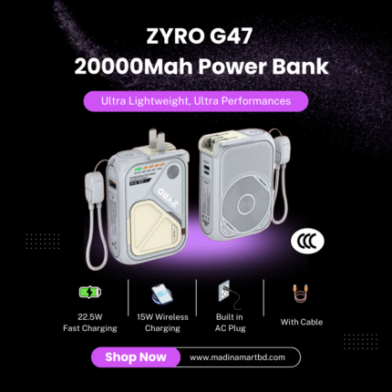 G47 Power Bank – 20000mAh Fast Charging with  AC  Plug  |   Wireless  Charging
