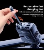 105W Retractable 4-in-1 Car Charger with Built-in Type-C & Lightning Cables | Fast Charging, Voltage Display