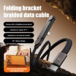 240W USB-C Fast Charging Cable with Foldable Phone Stand — Braided Type-C to Type-C, 90° Elbow Design, Compatible with iPhone 15–17 & All Android Devices (1.5M, Black)