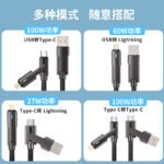 100W 4-in-1 Rotating Fast Charging Cable — USB-C & Lightning, Dual-Ended, Nylon Braided, 2m - Image 2