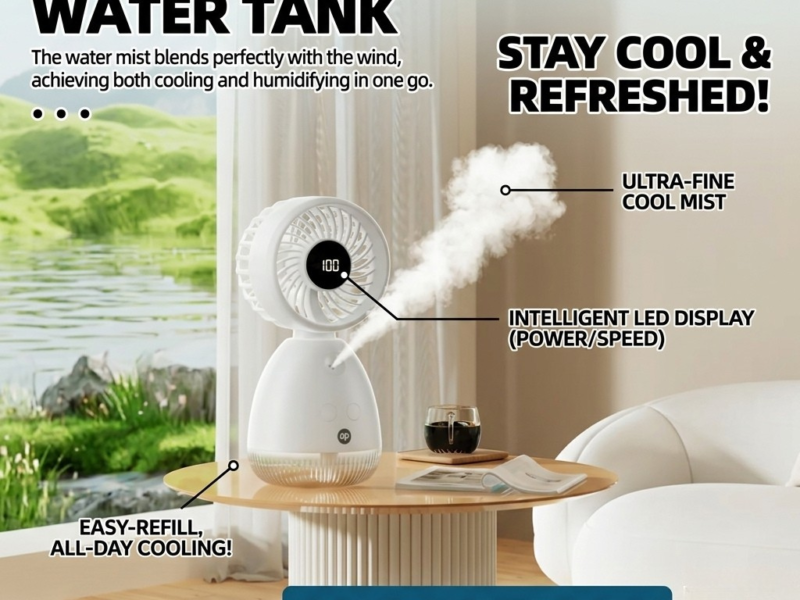 DP-7647 Portable Misting Fan — ন্যানো মিস্ট কুলিং, 4000mAh ব্যাটারি ও LED নাইট লাইট সহ (Duration Power - 7647)