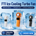 F11 Handheld Ice Cooling Turbo Fan – 4000mAh Rechargeable Portable Cooling Fan with Digital Display - Image 2