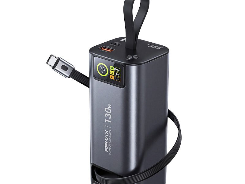 REMAX FP-111 20000mAh 130W Power Bank | 100W Type-C Fast Charging | 70cm Retractable Cable | TFT Digital Display